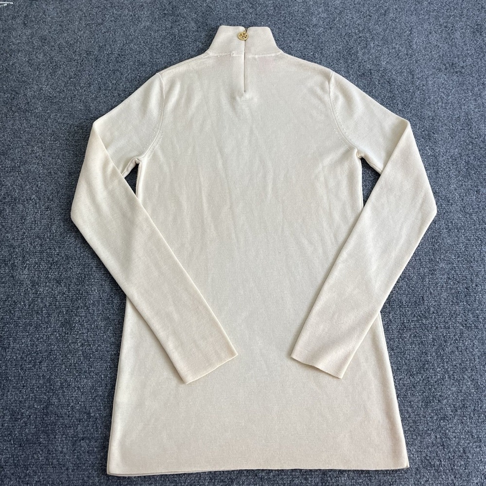 Tory‎ Burch 100% Wool Lightweight Sweater Mock Neck Cream Long Sleeve Sz Small